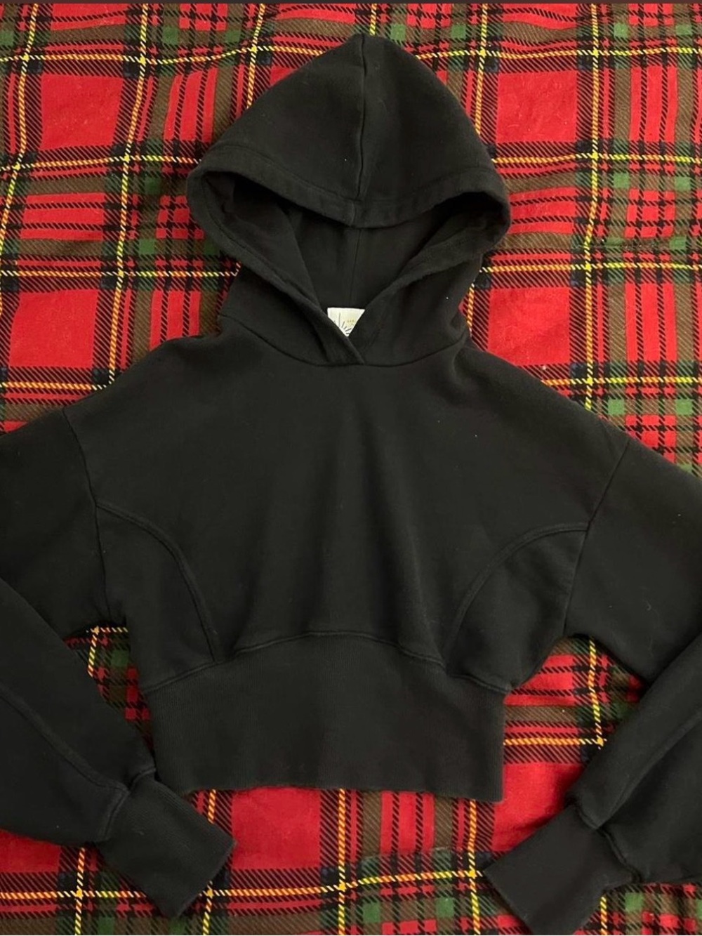 aerie Black Cropped Hoodie Sweatshirt